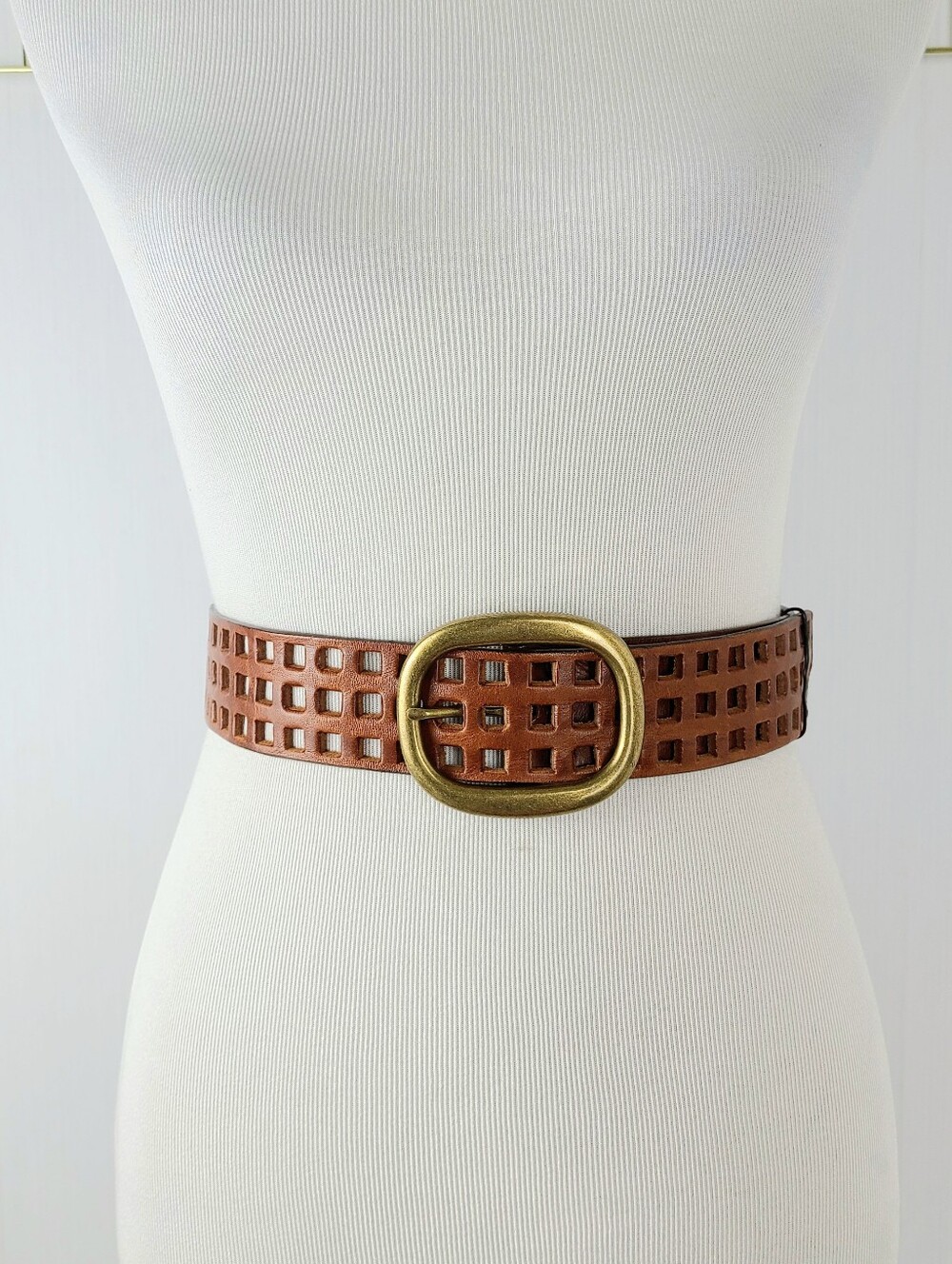 Brave 1992 Open Grid Work Made In Canada Genuine Leather Vintage Belt